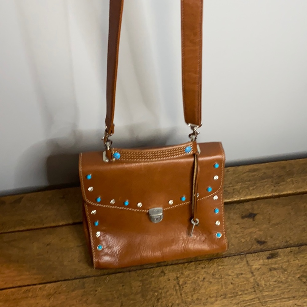 Vintage Patricia Nash crossover purse turquoise and diamond beaded